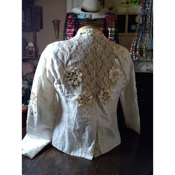 Sandy Starkman jacket silk poly lining M India 1980's shoulder pads, attractive - Picture 4 of 9